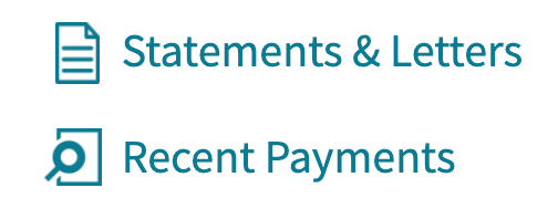 Image of Two logos of documents that reads, Statements & Letters and Recent Payments
